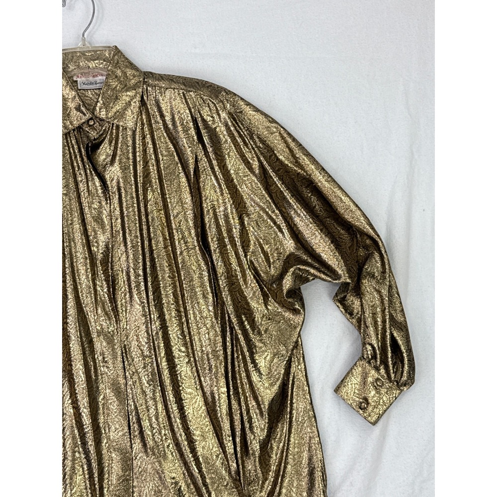 Jerri Sherman Saks Fifth Avenue Vintage Gold Metallic Paisley‎ Blouse Sz 8 - Picture 4 of 12